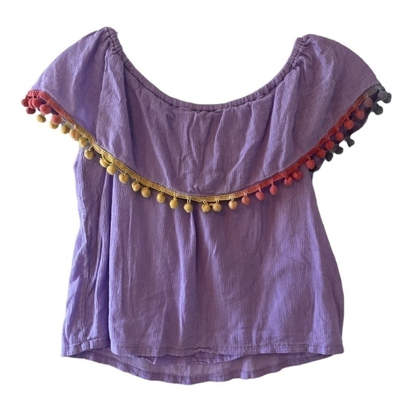 Jessica Simpson Rosalie Pom-Pom Flounce Purple Top Size Medium - Picture 2 of 5